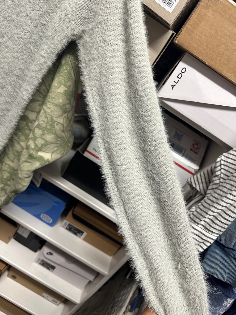 Vici Light Gray Lace Yoke Crew Neck Sweater - Picture 7 of 8